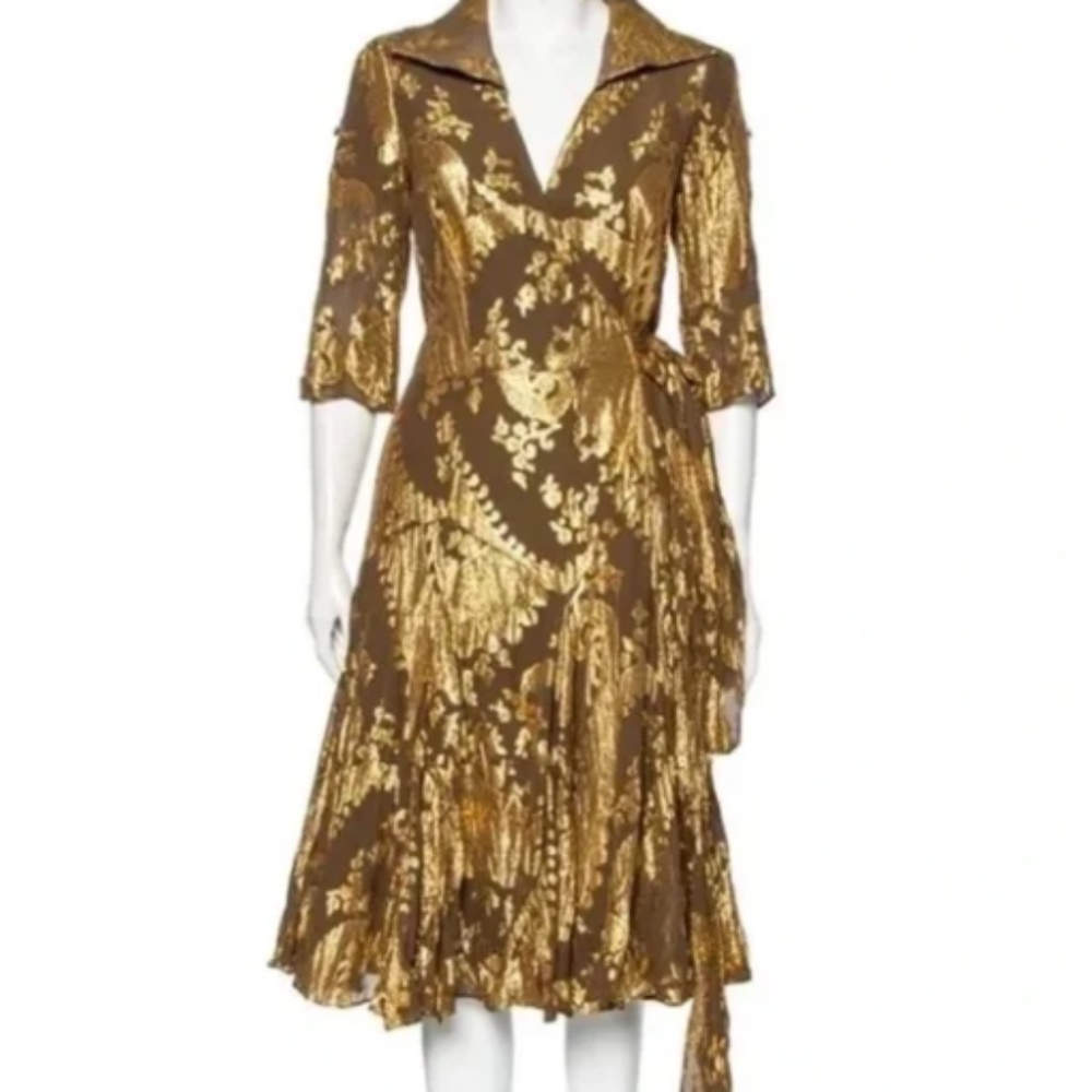 Diane von Furstenberg Silk Gold Wrap Dress Size 8